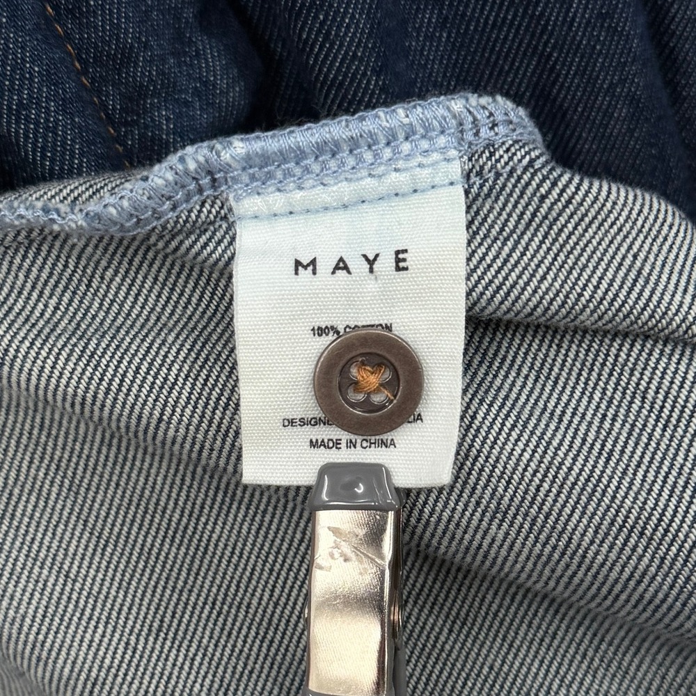 MAYE Harper Denim Dress Women XS Indigo Blue Button Front Midi Short Sleeve NEW - Picture 15 of 16